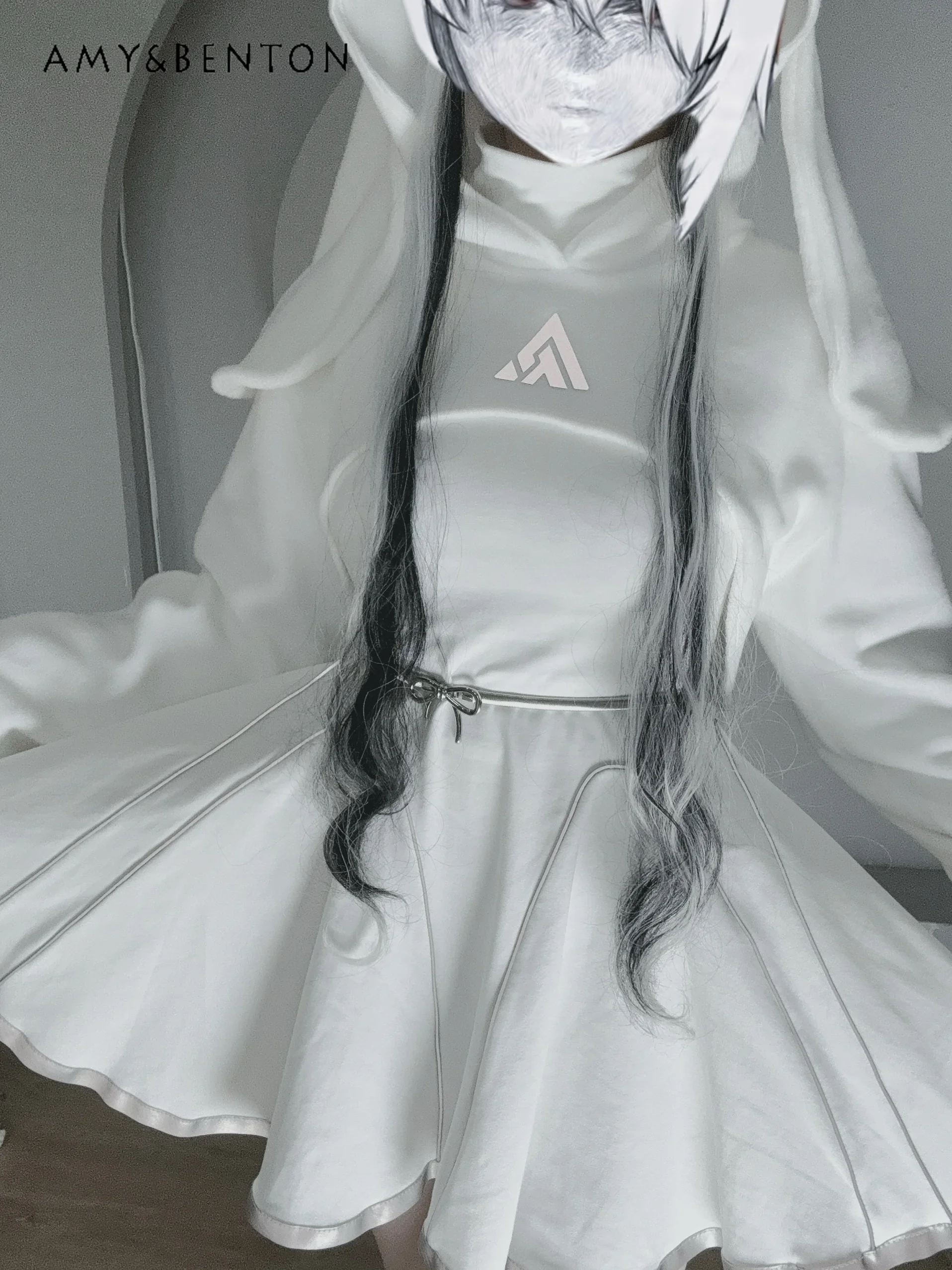 Street Punk Style Solid Color Versatile Lolita Spice Girl Hoodies Subculture Gothic Luminous Printed Hooded Short Coat Women