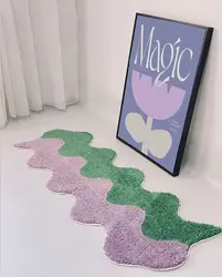 Long Wave Bedside Tufted Rug Pattern Flocking Carpet  Color-matching Bedroom Bedside Foot Mat Living Room Coffee Table Floor Mat