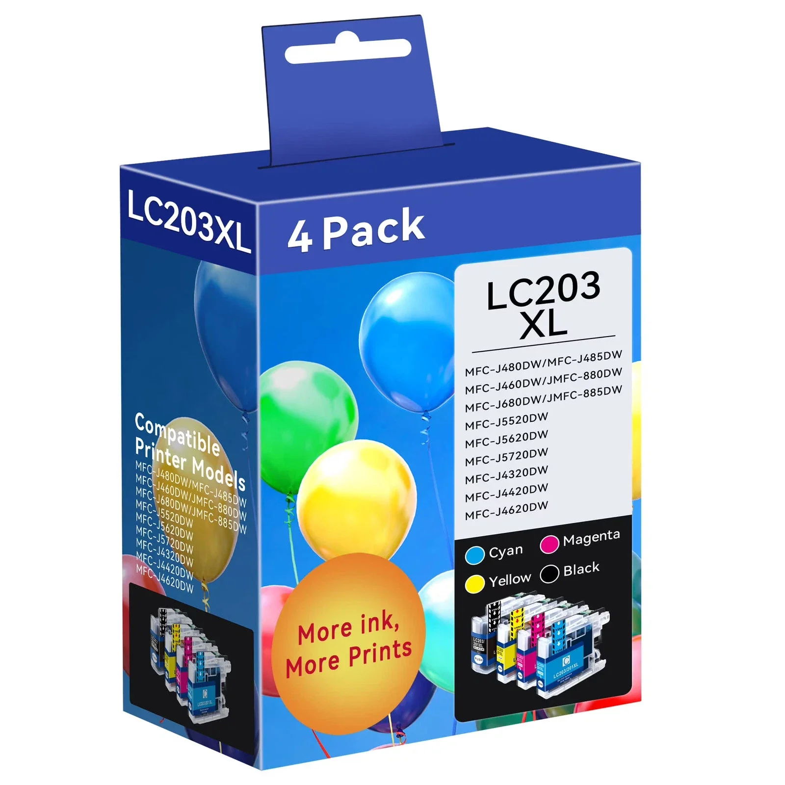 LC203XL Ink Cartridge Black, Cyan, Magenta, Yellow, 4-Pack LC201 to for Brother