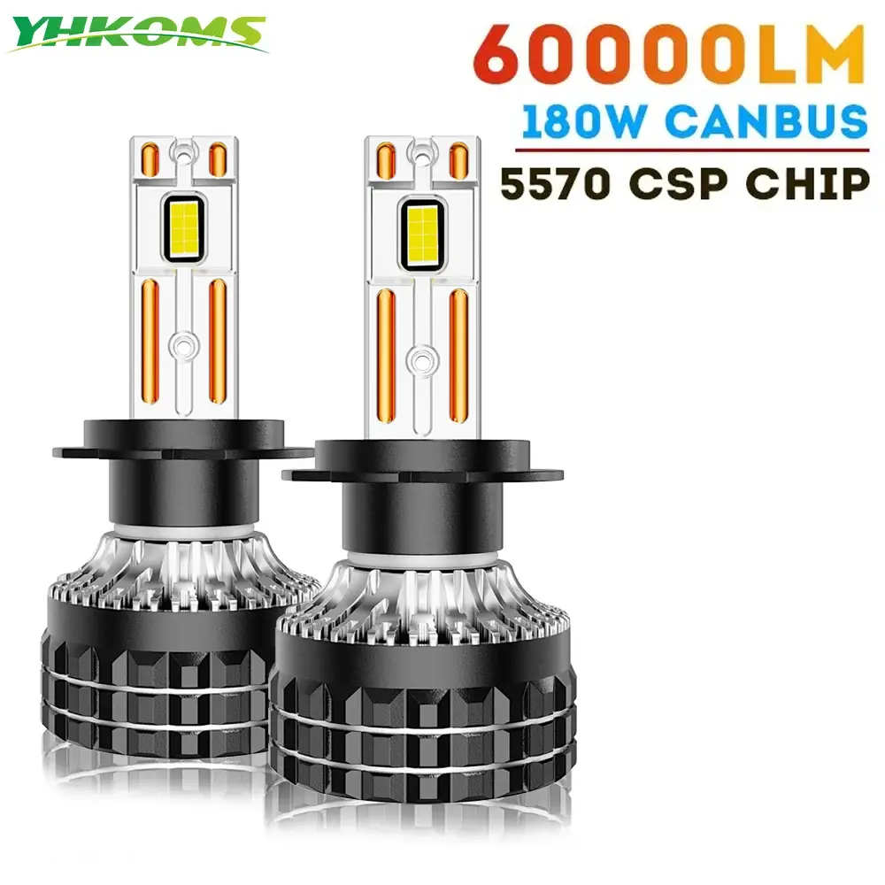 YHKOMS-H7 Faróis LED, feixe de farol, alta potência, 180W, 12V, 6000 LM, H1, H4, H11, H8, H9, 9005, 9006, HB3, HB4, Substituição Super Brilhante