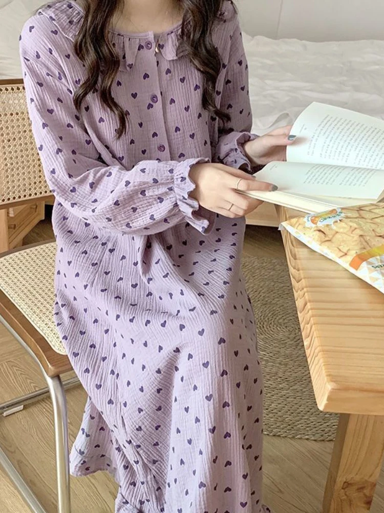 Nightgowns Women Sweet Lovely Design Print Simple Korean Style Loose Comfortable Elegant Daily Home Ladies Fashion New Autumn - Image 5