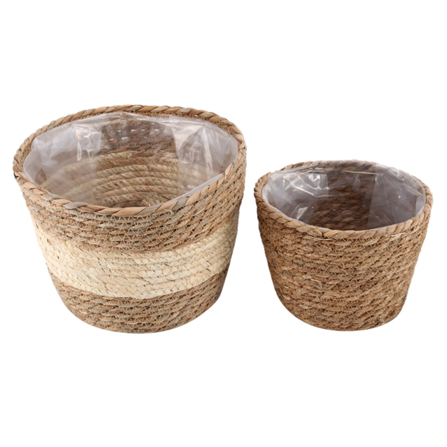 2Pcs Handmade Straw Storage Basket Rattan Floor Flower Pot Indoor Outdoor Flower Pot Plant Container