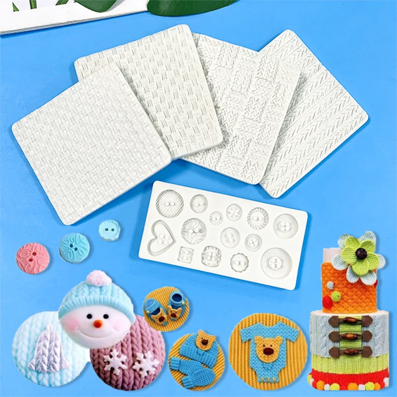 Mini Knitting Sweater Fondant Mold Crochet Texture Cake Decoration Button Impression Mat for Baby Shower Party Cupcake Cake Deco