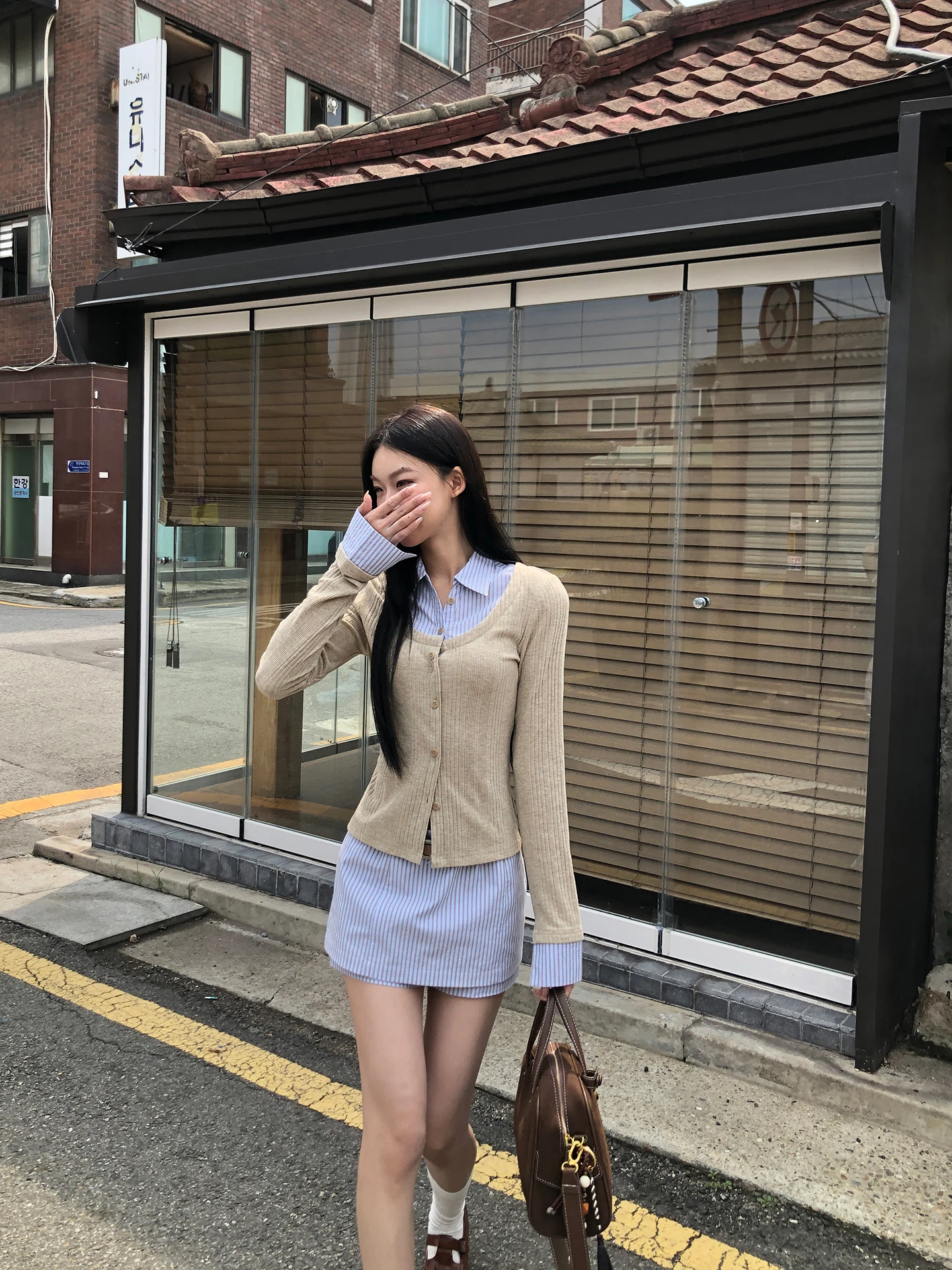 

Slim Fit Knitted irt Chic Sli Top Women's Faion Autumn High-End Feeling Fake Two-Piece Collar Long Sve Breath...