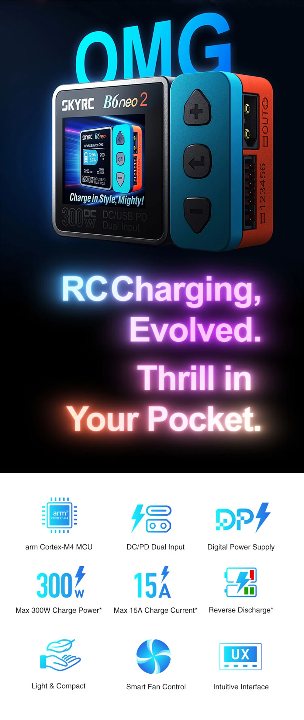 

SKYRC B6neo 2: 300W DC/USB PD Dual Input Smart Balance Charger for 6S LiPo Batteries