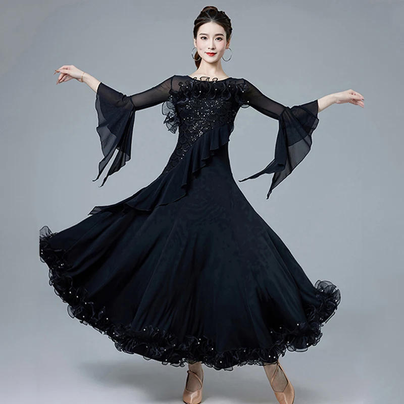 

Multi-Color Sequin Waltz Dresses Women Standard Ballroom Dance Dress Black Social Modern Dance Performance Female Dancewear 360