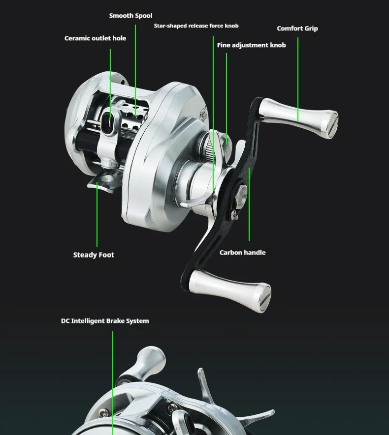 Lizard Fishing BOKI DC runde Baitcast-Rolle mit elektronischer Bremse, Micro-Casting, rostbeständig, Baitcast Angelrolle für Bäche – Detail 5