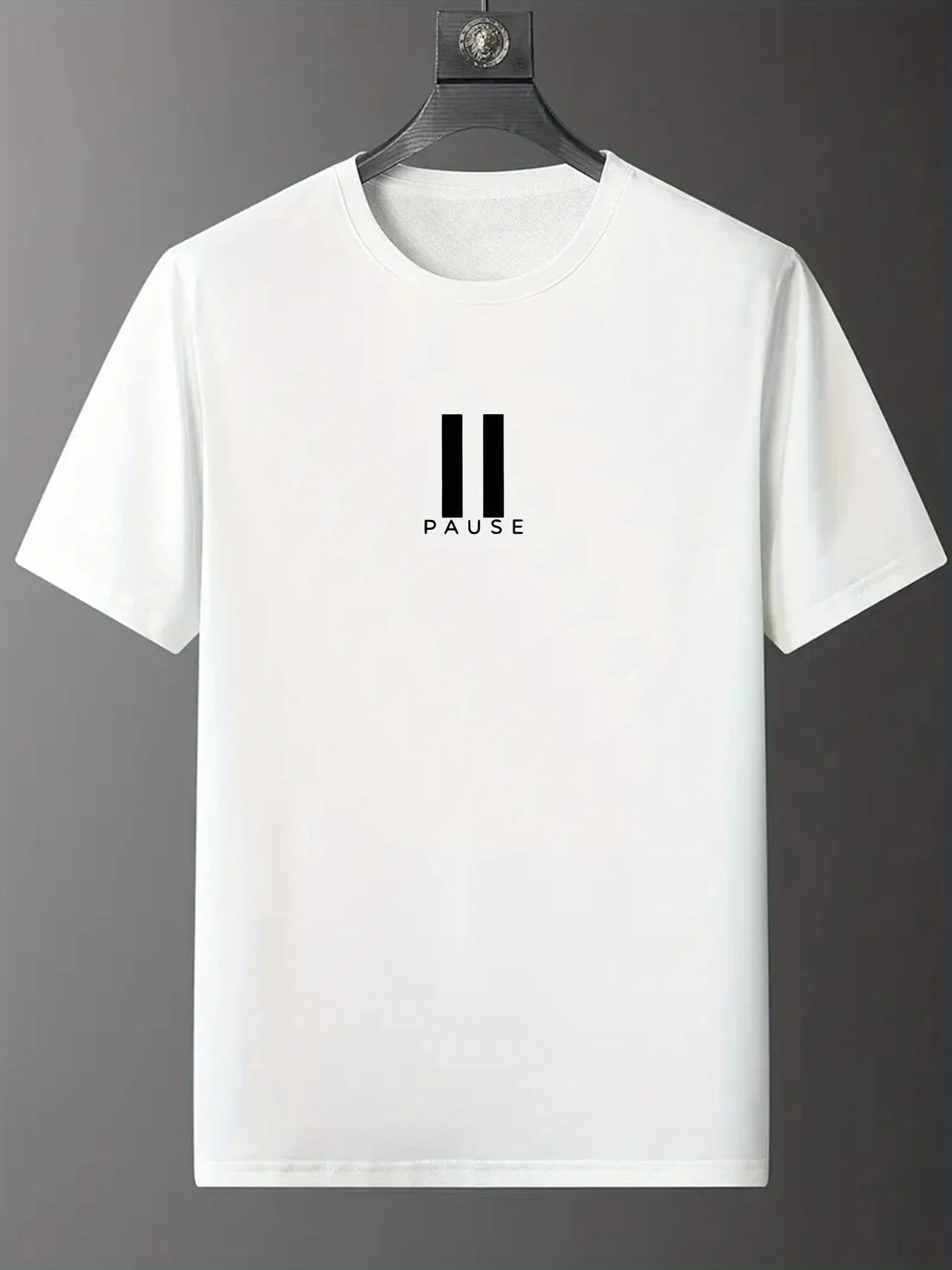 PAUSE Print Crew Neck T-shirt For Men, Casual Short Sleeve Top, Men's Clothing For Spring/Summer