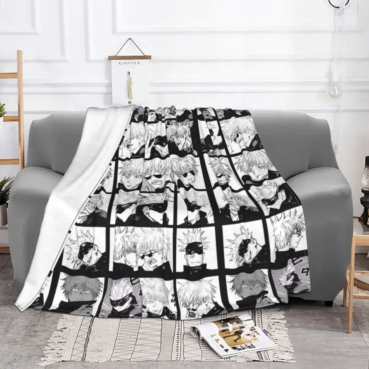 

Gojo Satoru Jujutsu Anime Kaisen Knitted Blankets Fuzzy Throw Blankets Bed Sofa Decoration Lightweight Bedspreads