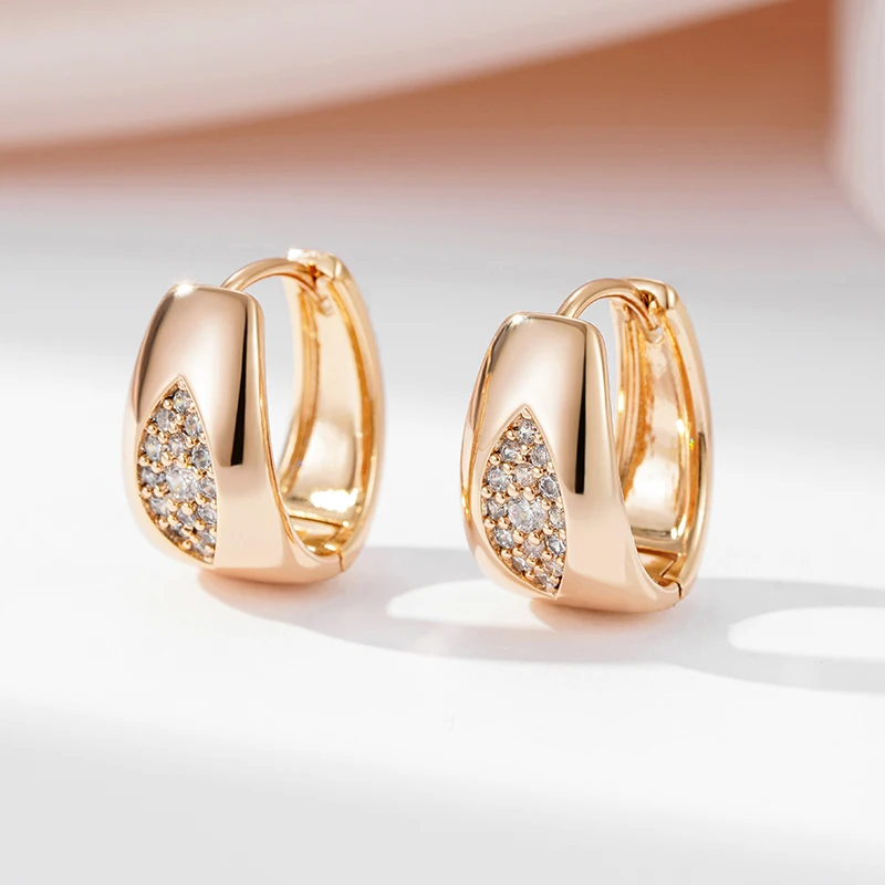 Oval Natural Zircon Full Paved Hoop Earrings For Women SYOUJYO Luxury Design 585 Rose Gold Color Jewelry