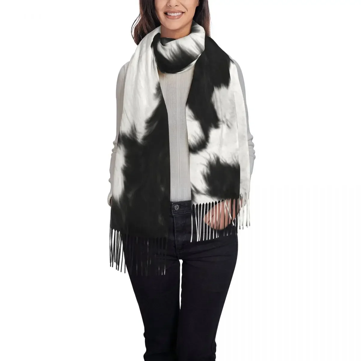 Custom Print Cowhide Leather Scarf Women Men Winter Warm Scarves Animal Hide Texture Shawl Wrap