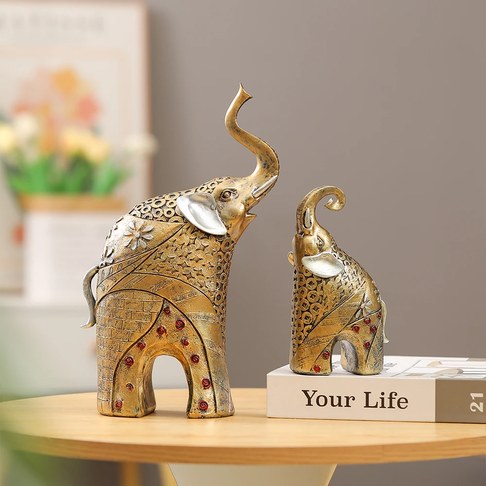 

2pc exquisite golden elephant statue desktop decoration, ideal choice for home living room, desktop, and entrance decoration