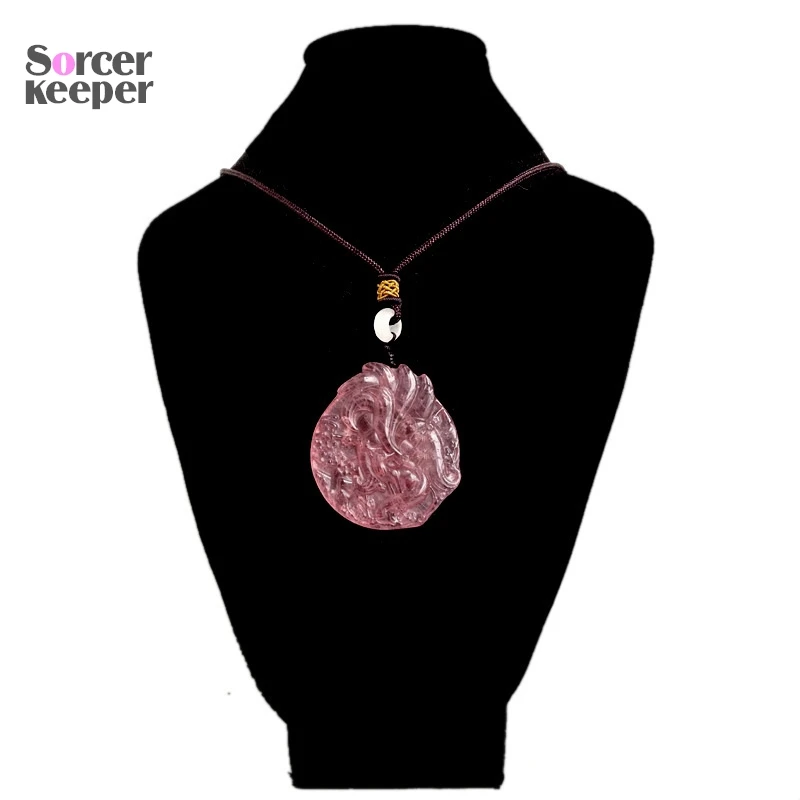 Carving Fox Women Natural Stone Red Strawberry Quartz Pendant Fashion Jewelry Crystal Statement Choker Necklace Men Gifts BQ622