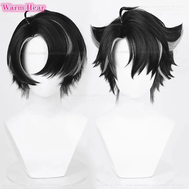 

В наличии Wriothesley синтетические аниме унисекс короткие 30 см черный серый градиент косплей термостойкие парики для вечеринок + шапочка для парика