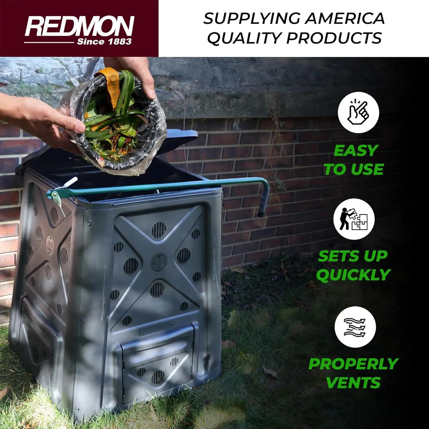 Outdoor Plastic Black Compost Bin - 4-Door Access for Kitchen Food Waste Recycling