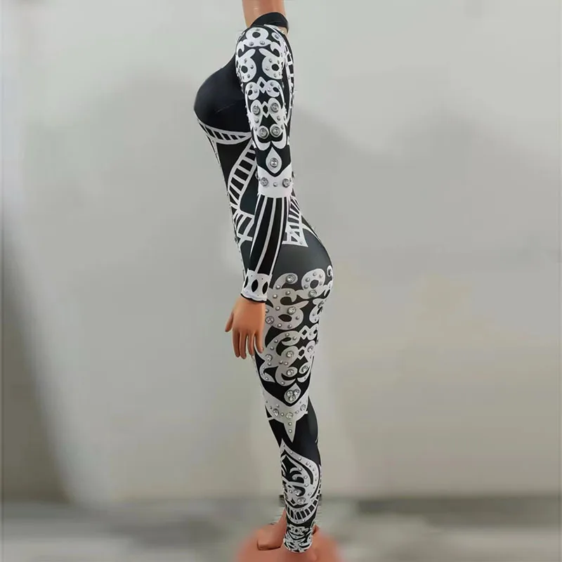 Nightclub Bar Dancewear Black Long Sleeve Bodysuit Singer Dancer Dj Ds Performance Outfit Gogo Party Show Rave Clothes  yj162