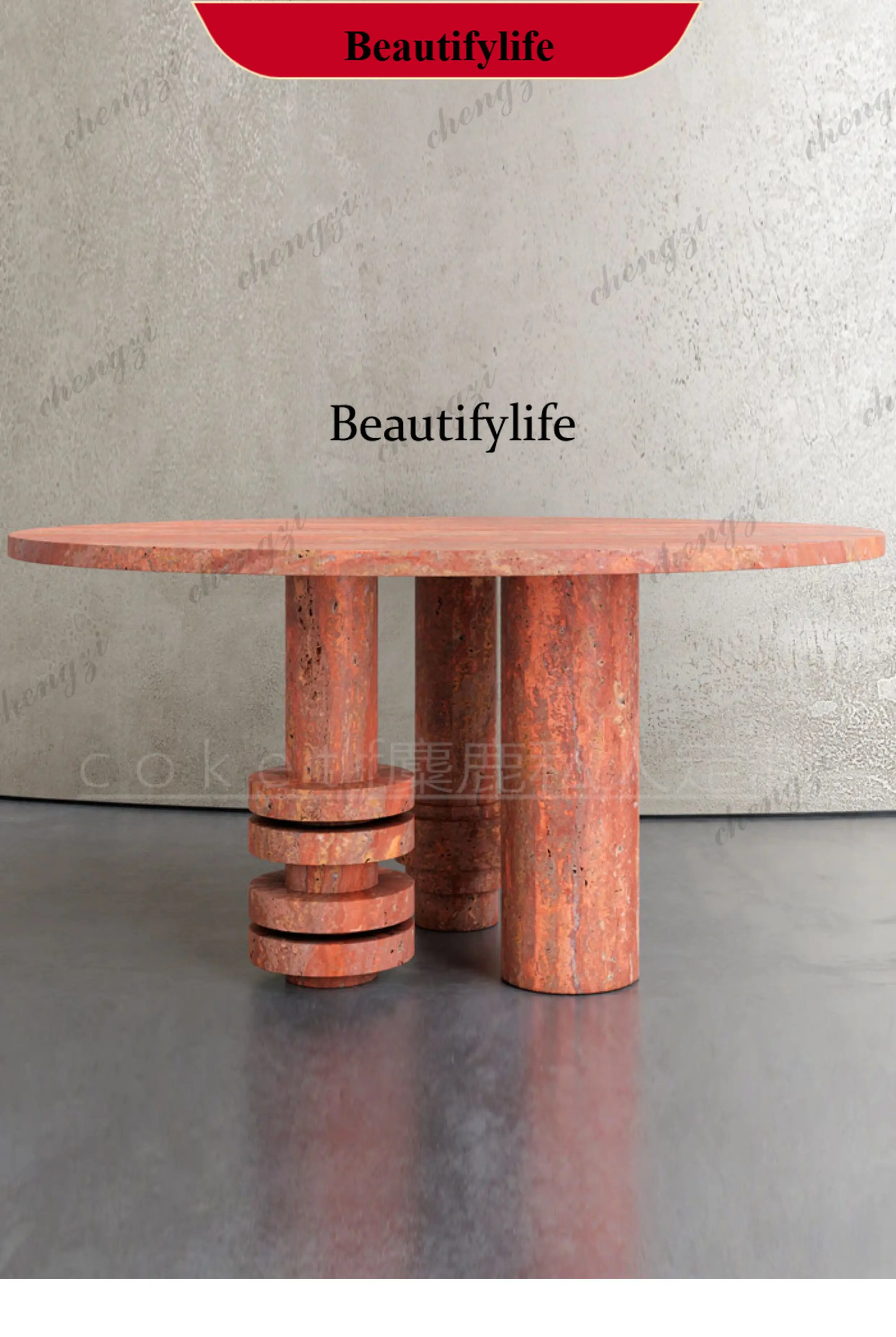 z183 Wabi Sandy Minimalist Natural Round Marble Travertine Dining Table Designer High-end Dining Table