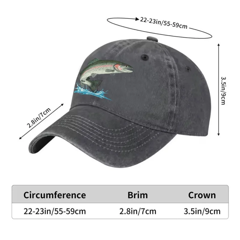 Rainbow Trout Pattern Washed Baseball Cap Unisex Duckbill Hat Casual Outdoor Sports Daily Wear