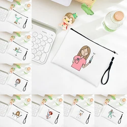 Cartoon Ladies Nurse Printed Cosmetic Bags Foldable High Capacity Women Makeup Bag Eco Reusable Storage Pouch Pencil Case