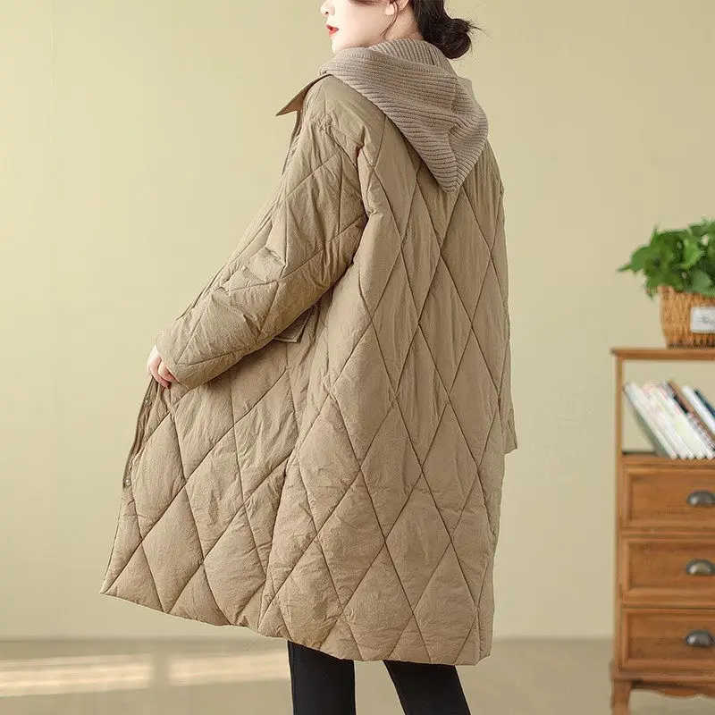 

Winter Oversized Down Cotton Jacket For Women Loose Fitting Fashion Single Breasted Casual Long Parkas Quilted Coat Z4255