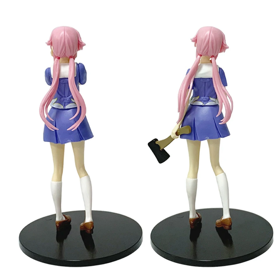 Hot 17cm Future Diary Mirai Nikki Gasai Yuno Anime Uniform Dress Standing Posture Action Figure Model Desktop Toy