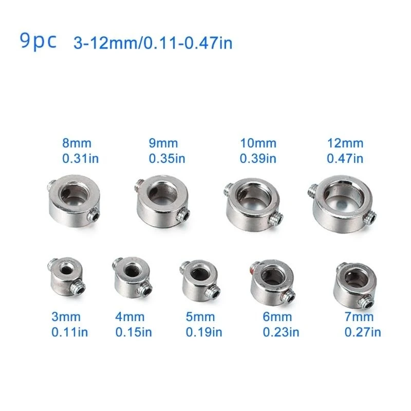 652F 9Pcs Drill Bit Stop Collar Set Stop Bit Collar Set Drill Tool with Wrenches Drill Bit Depth Stop Drilling Limit Rings