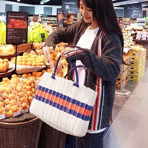 

Soft Plastic Woven Handheld op Basket Beach Bath Basket Large Bathing Basket Picnic Basket Casual Simple Sle Women's ...