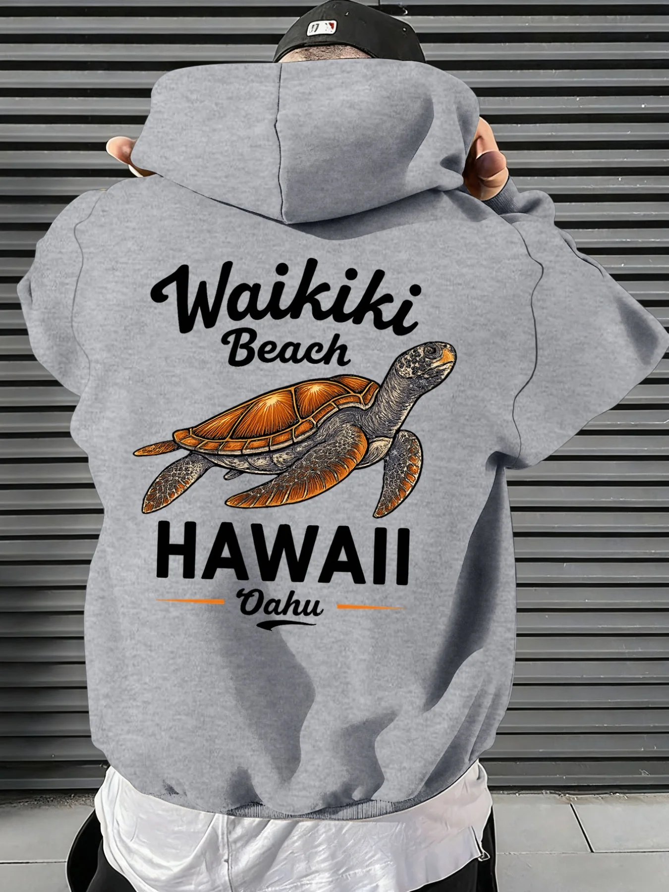 Tropicalvacation style printed men's hooded sweatshirt-Hawaiian turtle natural outdoor sports street hip-hop casual hooded shirt