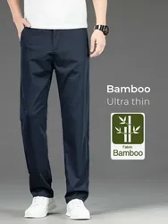 Spring Summer New Men's Casual Pants Thin Mulberry Silk Soft Business Casual Trousers Slim Straight Elastic Suit Pants Male