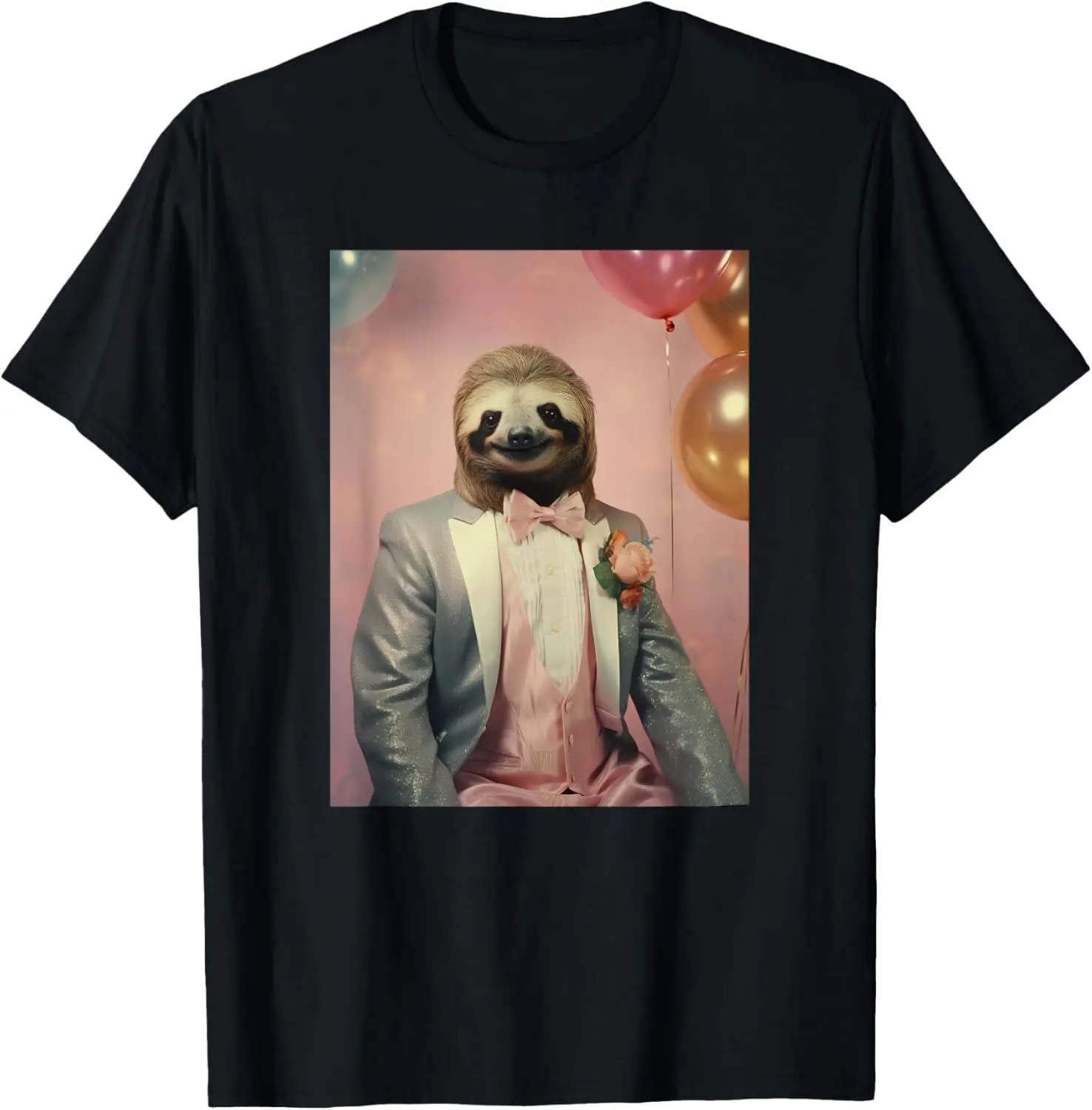 Funny Sloth Photo 90's Prom Backdrop Weird Animal Funny 90s T-Shirt