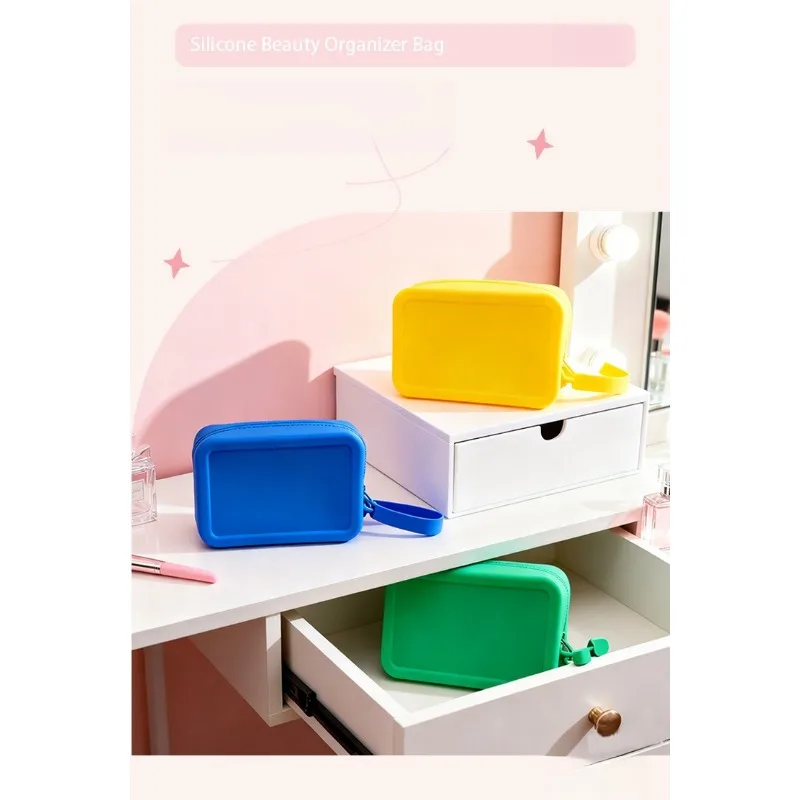 3pcs Simple Silicone Makeup Bag Soft Washable Large Capacity Portable Pouch For Travel Earphones Cosmetics Daily Storage
