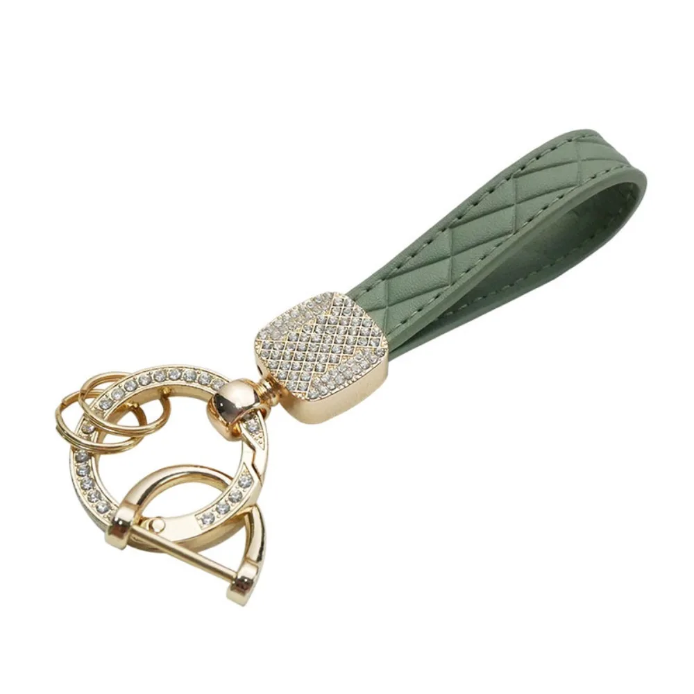 PU Leather Car Key Chain Plaid Shiny Crystal Pendant Bag Charm Pendant Durable Key Ring for Car Bag Accessory Gift Keyring