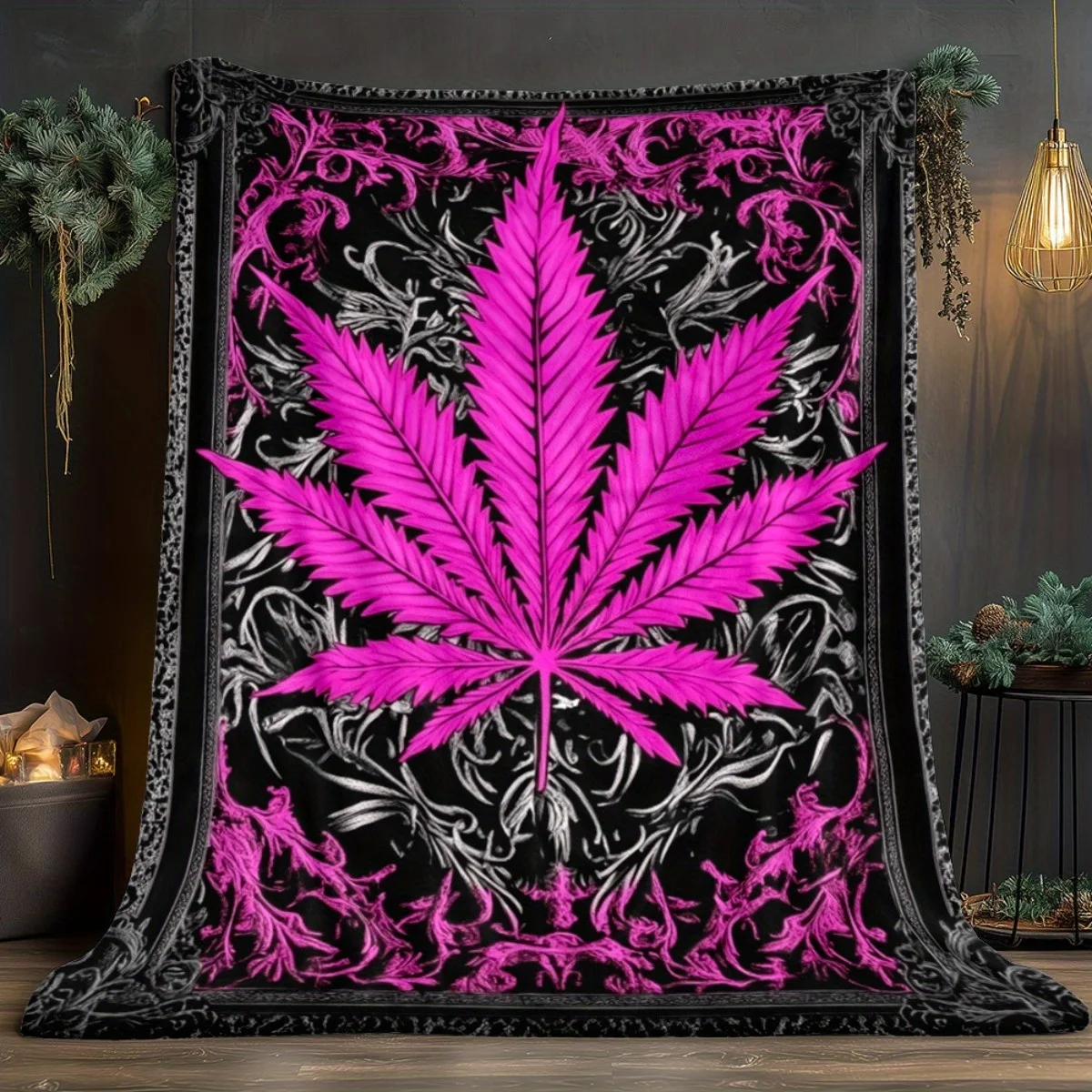 Glow Weed Leaf Blanket Galaxy Starry Sky Flannel Fleece Throw Blankets Cozy Luxury Sofa Bedspread Aesthetic Room Bedding Decor