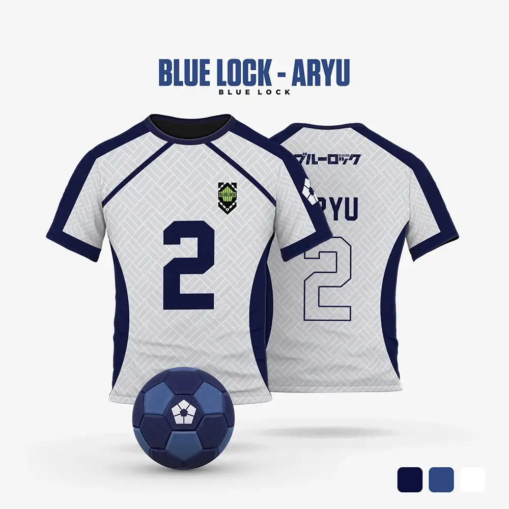 2026 جديد الأزرق قفل Aryu 2 عدد أنيمي لكرة القدم جيرسي، قصيرة الأكمام المتضخم تنفس العصرية ملابس رياضية للرجال والنساء