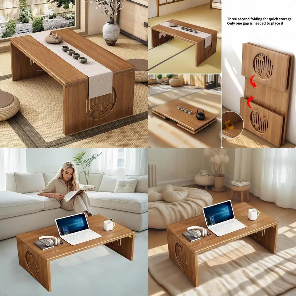 

Portable Bamboo Floor Desk, Foldable Low Coffee Table for Seated Use, No Assembly Required