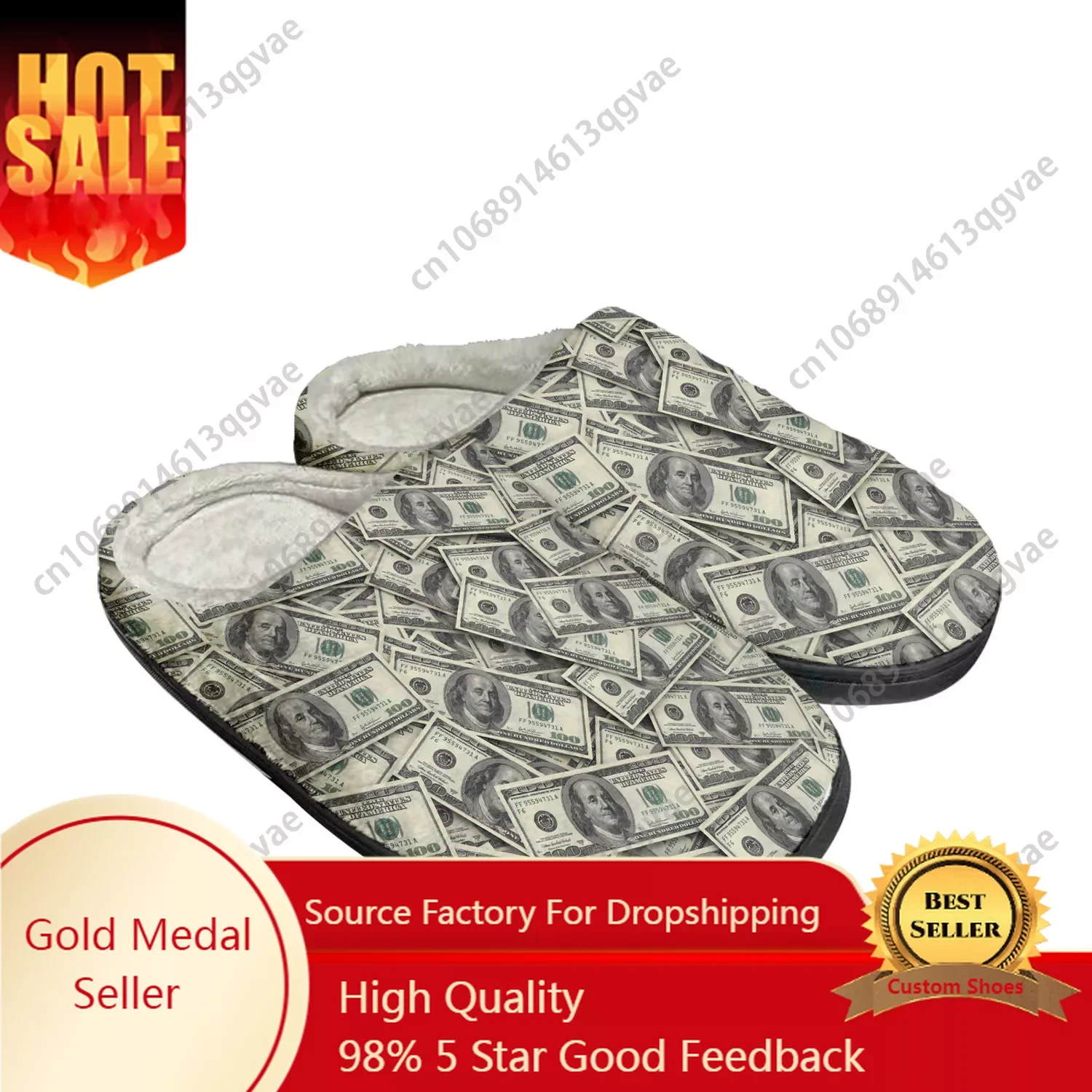 

Dollar Printed Popular Home Cotton Custom Slippers Mens Womens Sandals Plush Bedroom Casual Keep Warm Shoe Thermal Slipper Black