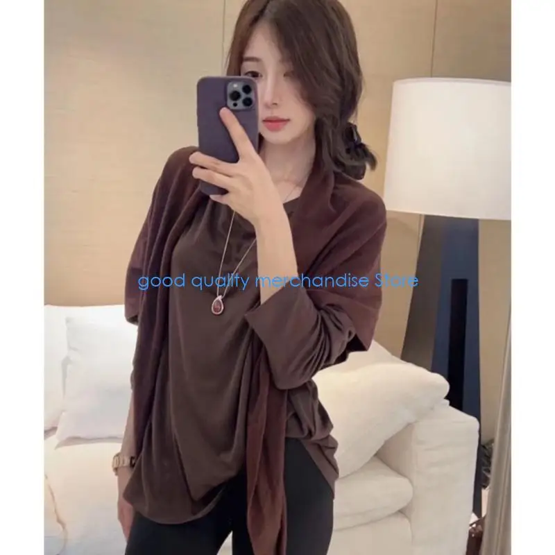 وشاح نسائي من الصوف الناعم Y5JD شال مثلث كبير الحجم موضة الشتاء للطقس البارد