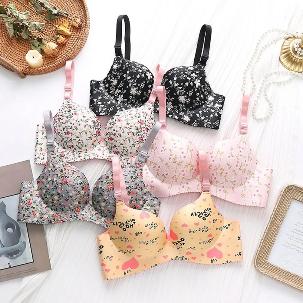 Printed Seamless Underwear Comfortable Stylish No Underwire Breathable Fabric Gathering Women's Bras