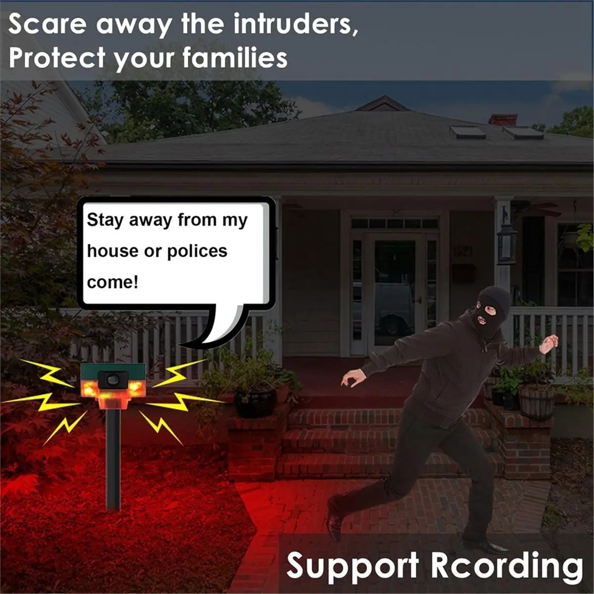 Homegood Solar Outdoor Motion Sensor Alarms, 130dB Noise, 13 Sounds & 360° Motion Detector Alarms Support Recording