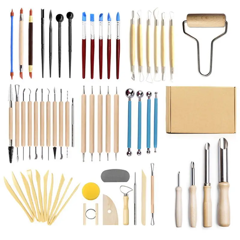 

61-piece Clay Sculpture Pottery Tools Ceramic Dot Painting Tools Art Carving Knife Silicone Drill Pen Polymer Clay Tools Set