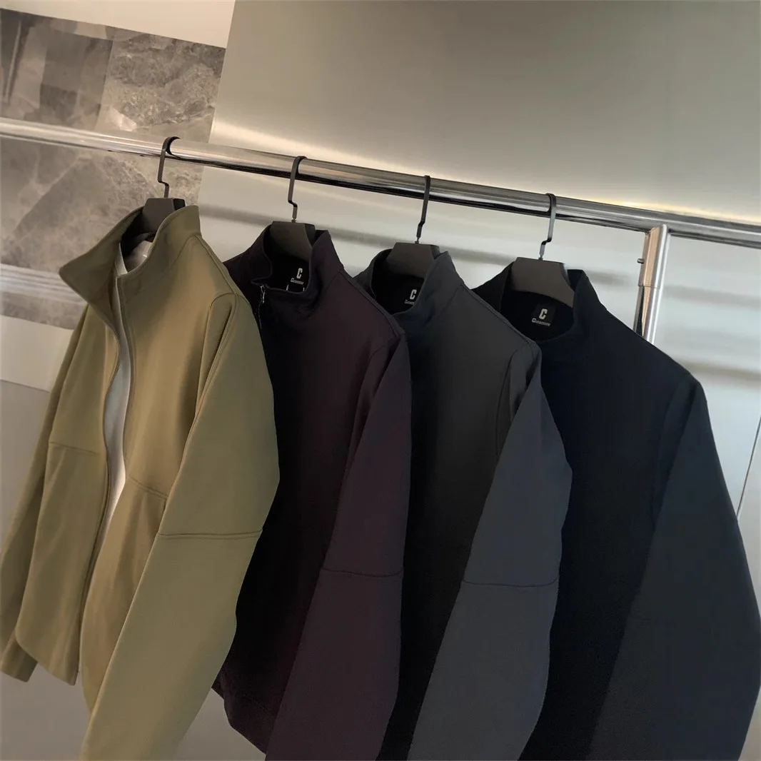 

Мужские однотонные куртки в японском стиле с воротником-стойкой и длинным рукавом, повседневные модные свободные куртки, мужские осенне-зимние пальто, одежда, топы