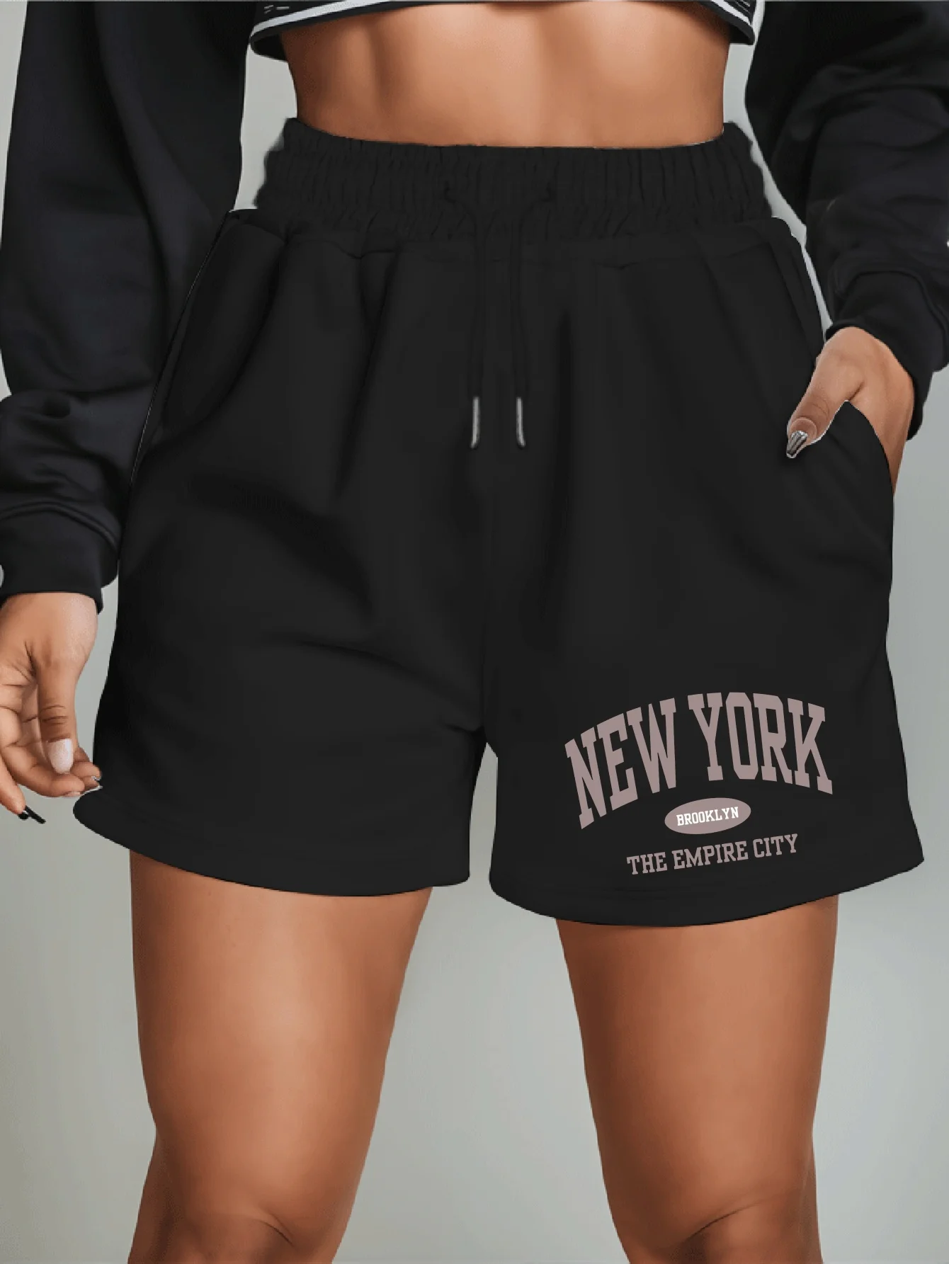 Women's Summer Letter Print Casual Shorts Elastic Waistband Sweat-wicking and Breathable Suitable for Sports Running and Fitness