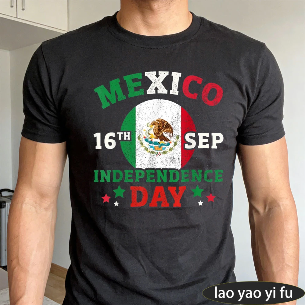 Mexico Independence Day 16th September Mexican Tee T-Shirt Mexican Vintage Flag Print Clothes Streetwear Summer Tops