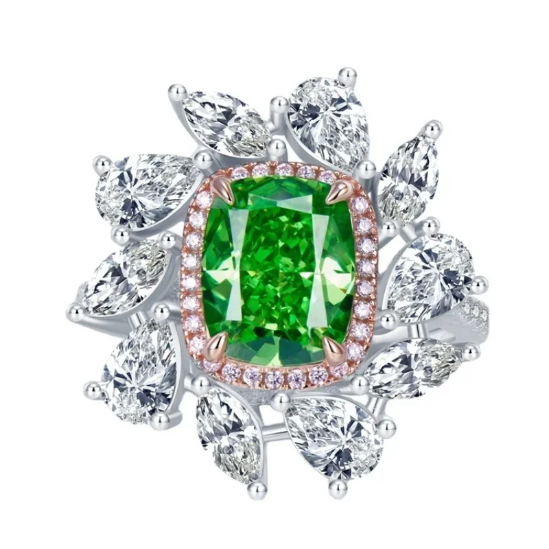 

Женское Обручальное Кольцо SpringLady, серебро 925 пробы, мятно-зеленое, 8*10 мм, с блестящим ледяным цветком, инкрустированное высокоуглеродистыми бриллиантами, коктейльное кольцо
