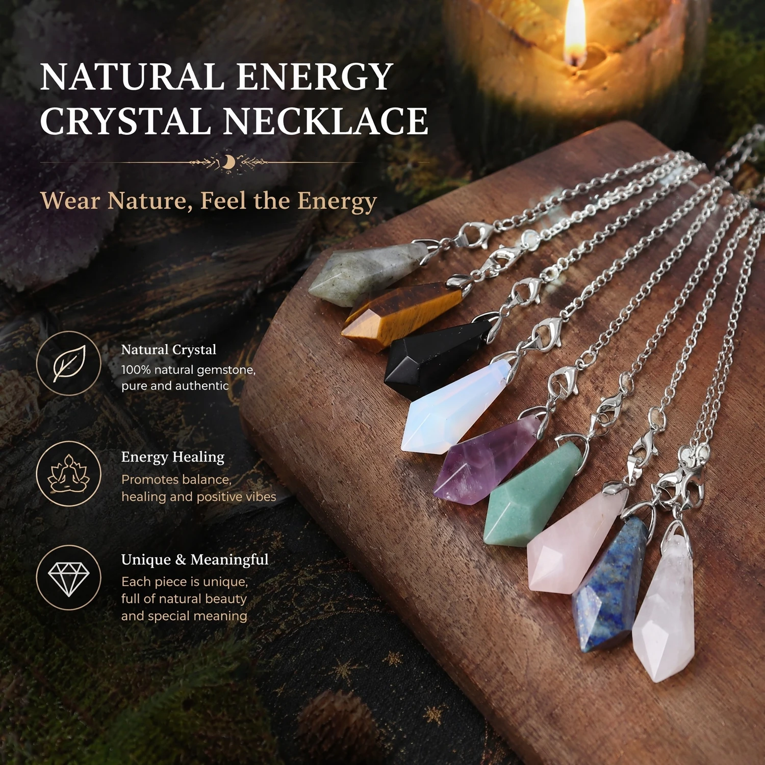 New Natural Crystal Single-pointed Hexagonal Pyramid Bullet-shaped Pendulum Pendant, Home Jewelry, Energy Crystal Necklace