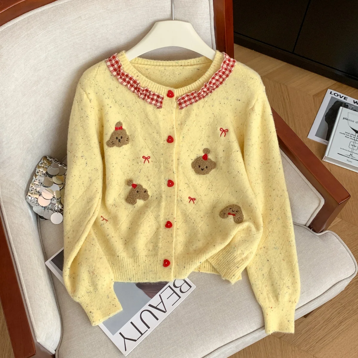 

Женский желтый вязаный кардиган, винтажный джемпер, вязаный кашемировый свитер с длинными рукавами, осень-зима 2000-х годов, модная одежда 2025