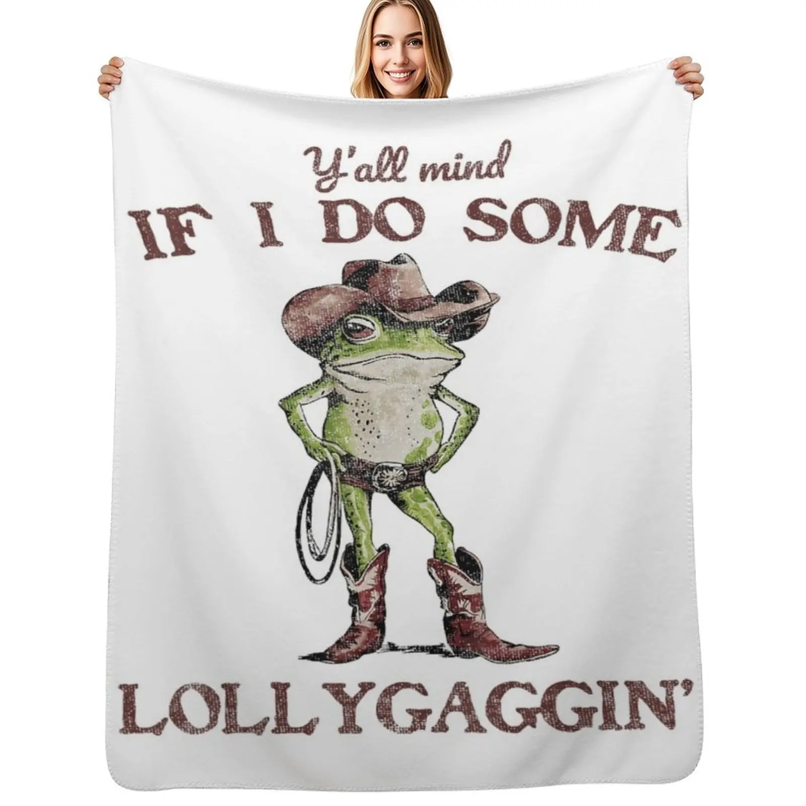 

Y'all Mind If I Do Some Lollygagging Meme Cowboy Frog Throw Blanket Men's Soft Warm Throw Blanket for Couch
