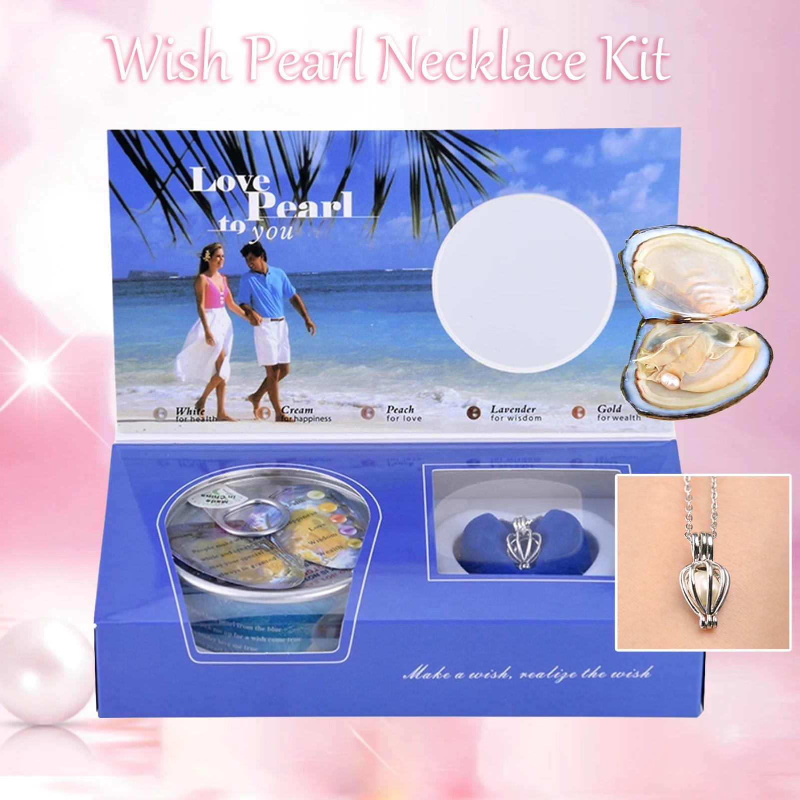 DIY Lucky Wish Pearl Necklace Charms for Women Jewelry Making Natural Oyster Necklace Lockets Metal Charms for Crafts Gift Set