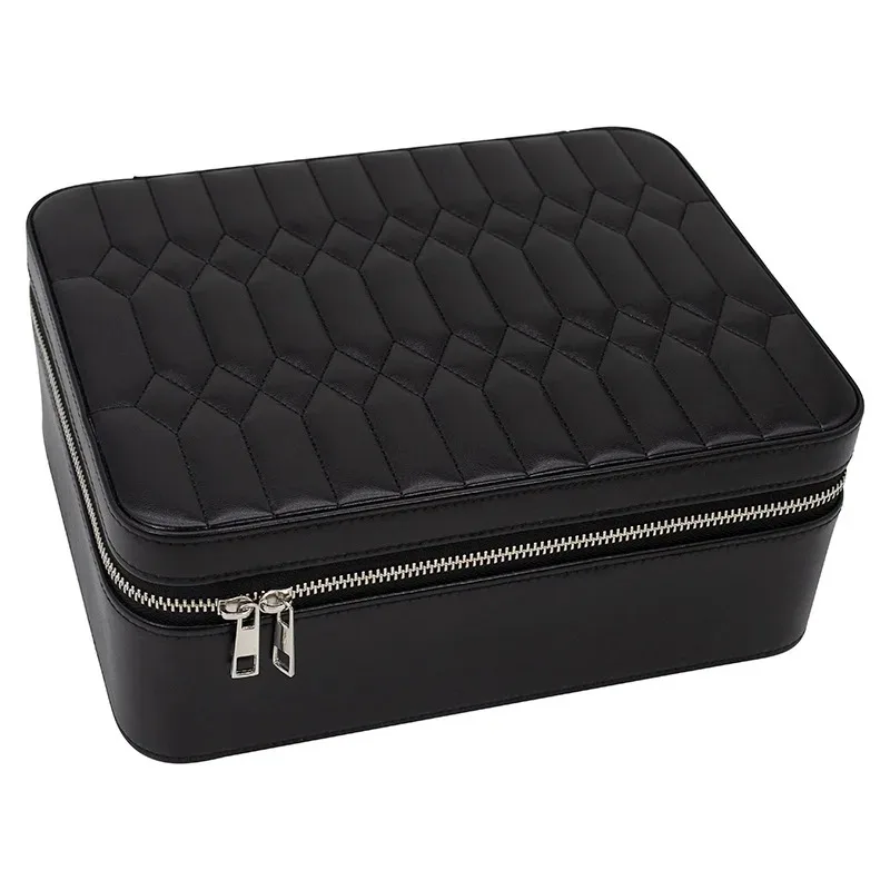 

Travel Leather Storage Jewelry Box Storage Leather Watch Zipper Jewelry Storage Box with Double Two Layer Drawer