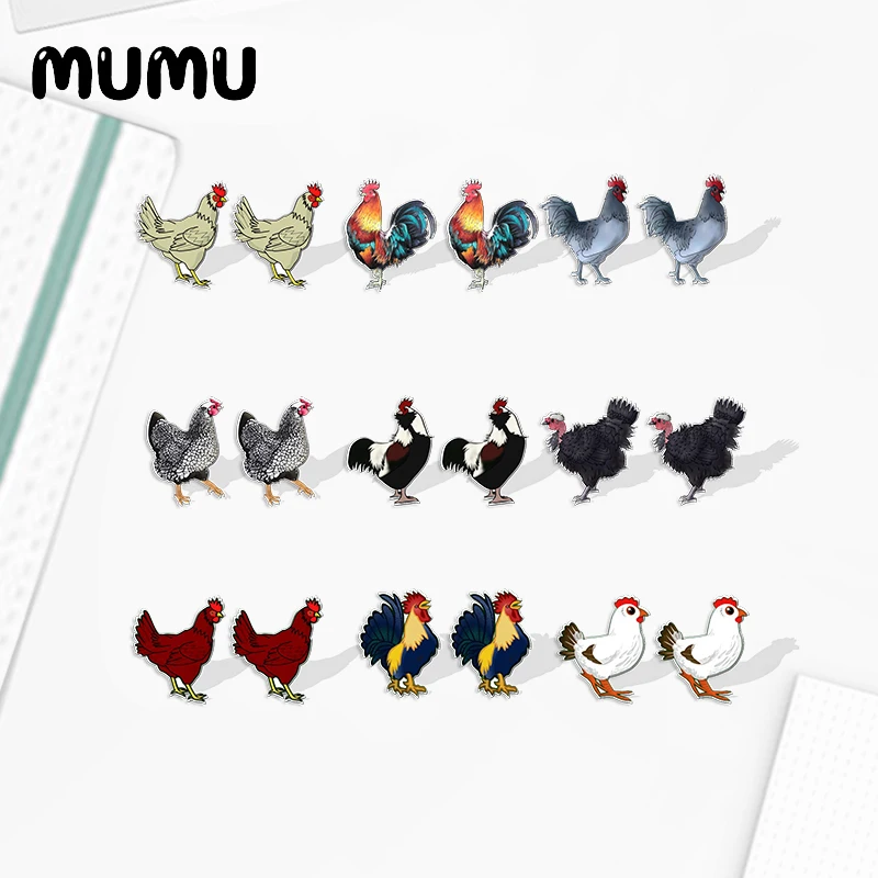 2022 New Rooster Chicken Acrylic Stud Earring Funny Animal Earrings Resin Epoxy Jewelry Gifts Friend